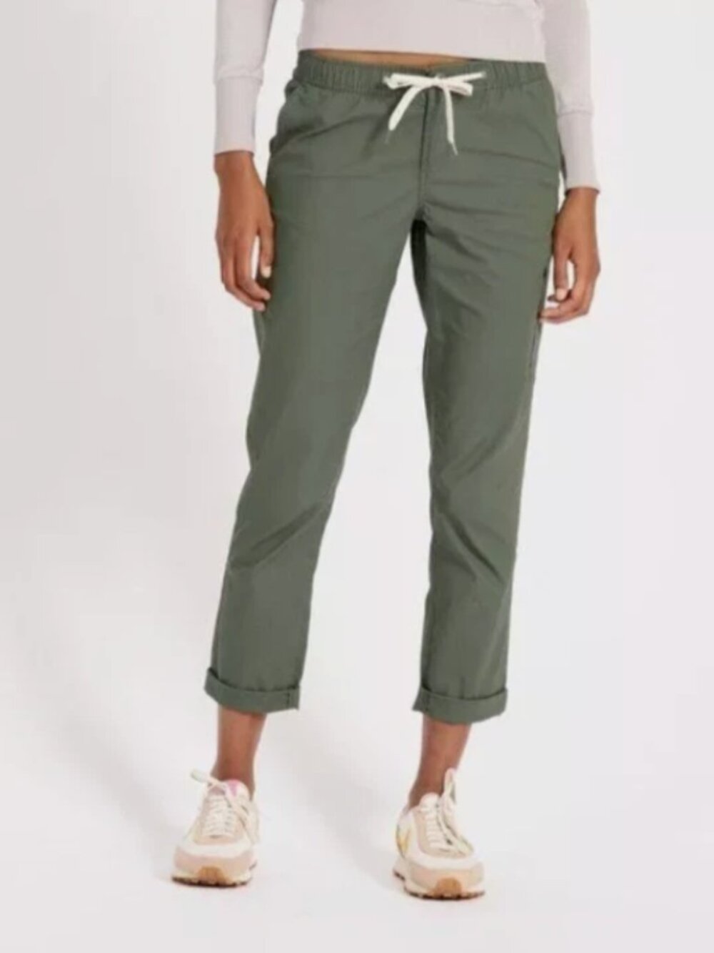 VUORI Women's RIPSTOP Pants Large CHARCOAL Green Organic Cotton Drawstring